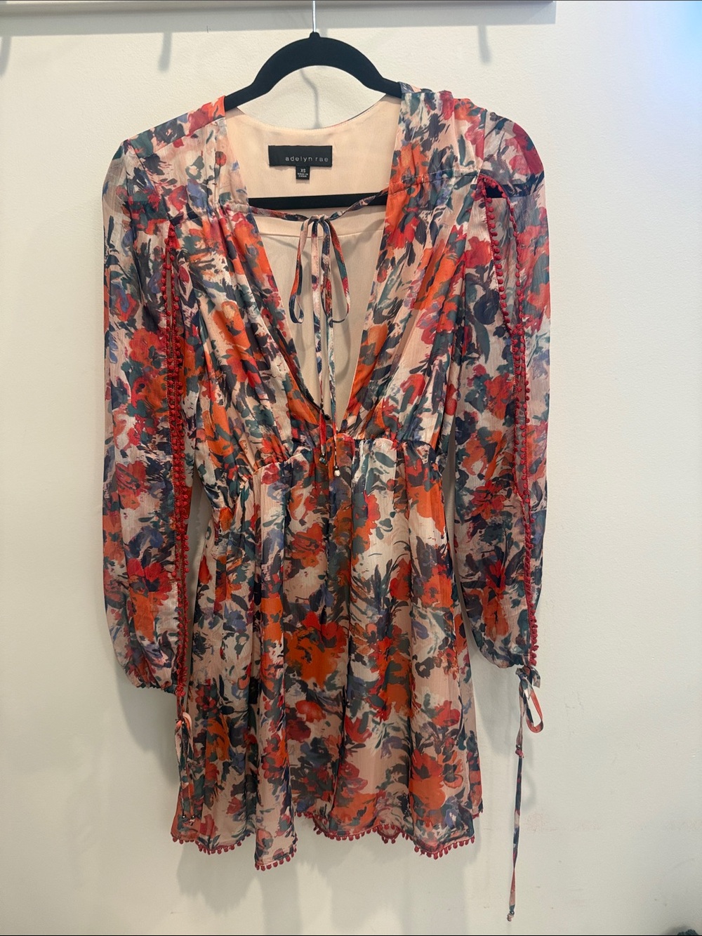 Adelyn Rae Floral Tie-Neck Tunic in Pink and Orange